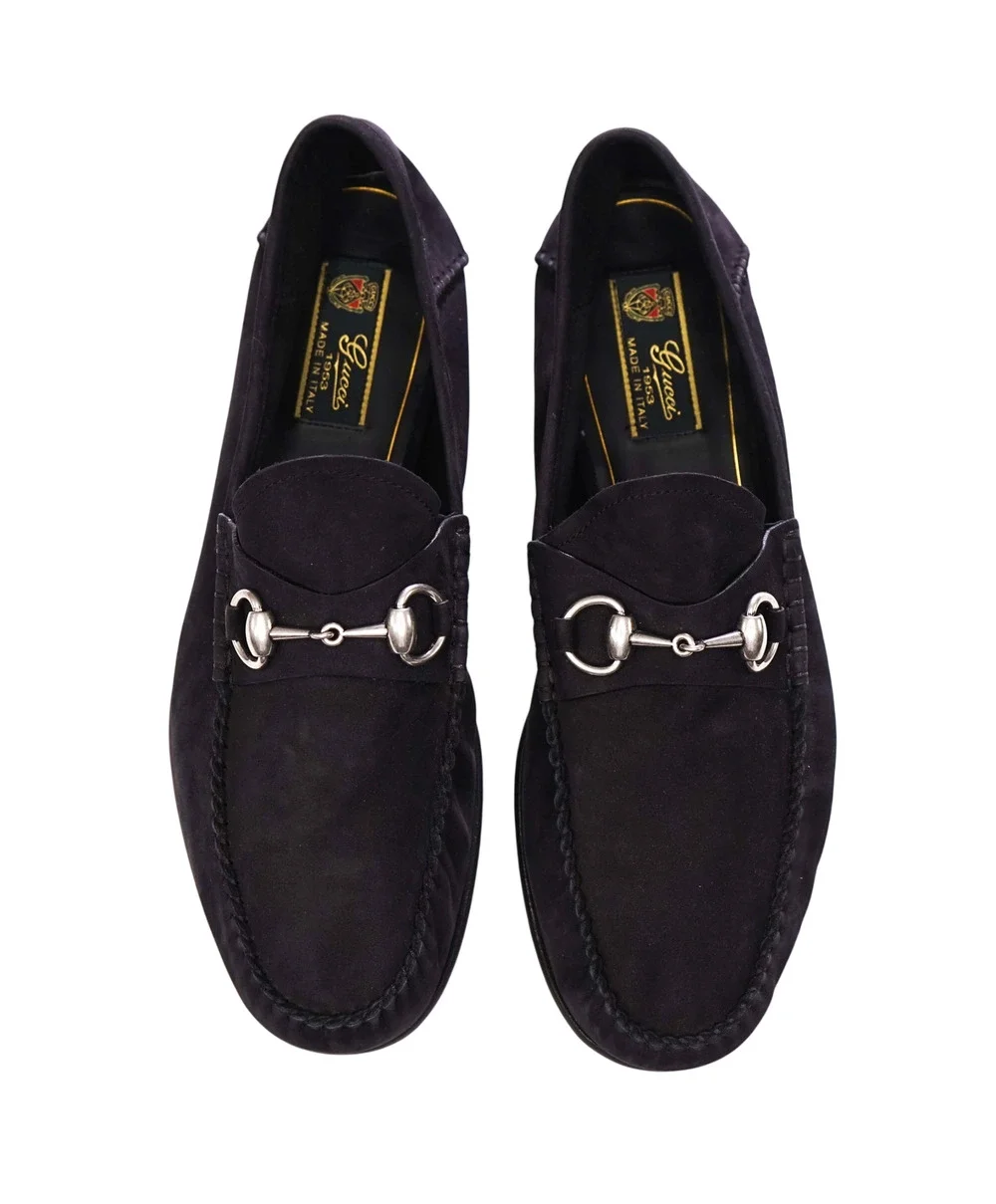 $1,090 GUCCI - Black Suede Unlined Venetian Loafers - US 9 (8.5G)